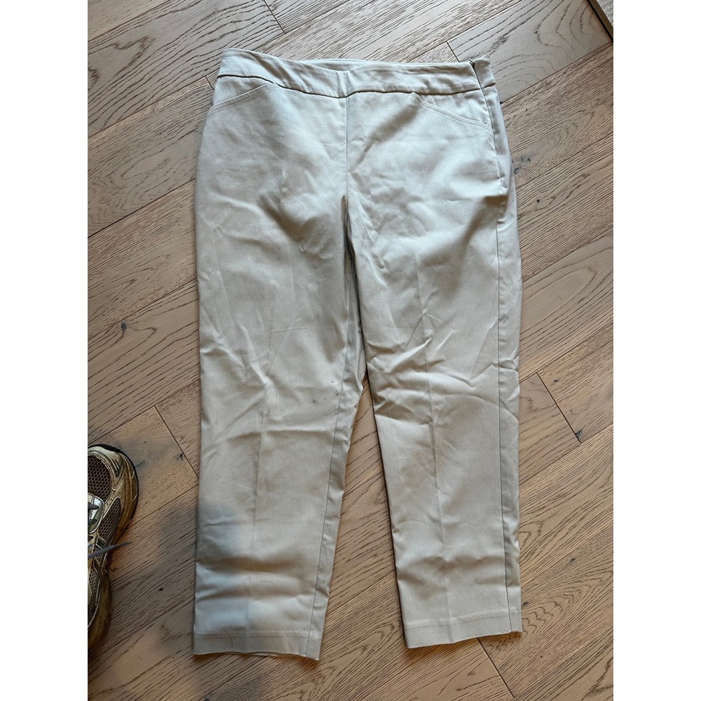 Chicos Fabulously Slimming Crop Pants Tan Khaki Side Zip Trouser Womens Size 0.5